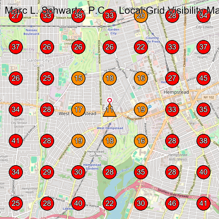 Marc L. Schwartz, P.C. GeoGrid visibility map for Law Firm in Hempstead